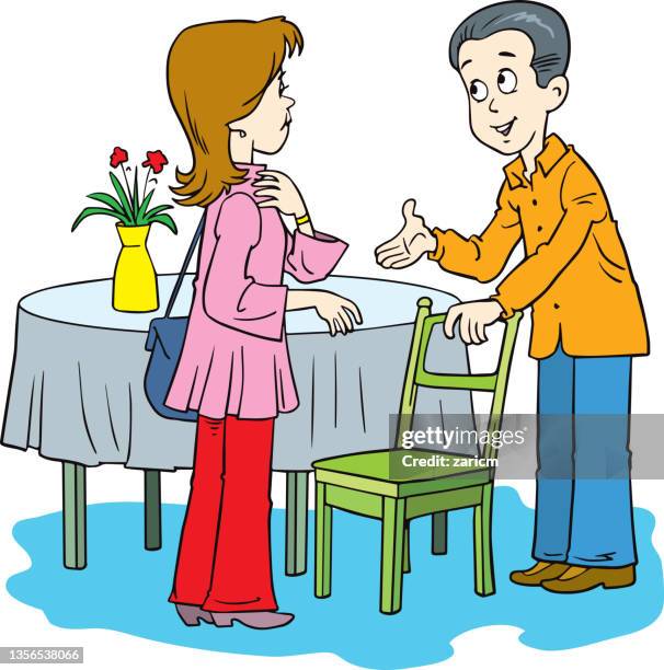 couple in a meeting - women meeting lunch stock illustrations