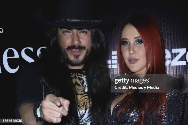 Luis Alberto Ordas 'Rey Grupero' and Isa Castro of Acapulco Shore pose for photo during the red carpet of FusioneZ Soy Grupero 2021 at Auditorio BB...