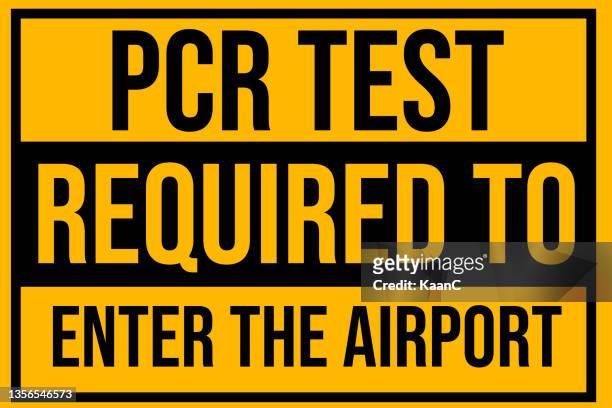 pcr test required. warning sign. warning in a yellow sign about coronavirus or covid-19 vector illustration - genetic variant 幅插畫檔、美工圖案、卡通及圖標