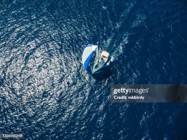 sailing with sailboat, view from drone - sailing club stock pictures, royalty-free photos & images