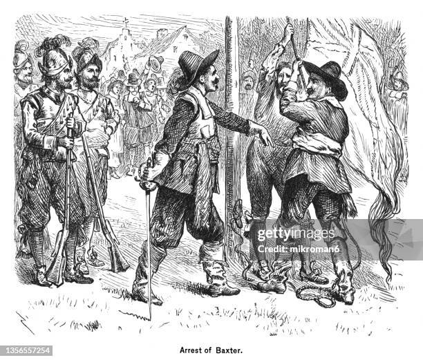 old engraved illustration of arrest of baxter - colonialism stock pictures, royalty-free photos & images