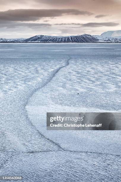 the mývatn lake under ice, iceland - volcanic crater stock pictures, royalty-free photos & images