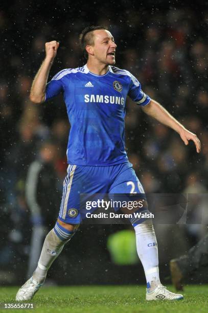 Captain John Terry of Chelsea celebrates winning 2-1 after the Barclays Premier League match between Chelsea and Manchester City at Stamford Bridge...