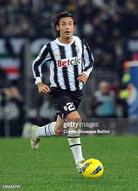 Andrea Pirlo of Juventus in action during the Serie A match between AS Roma and Juventus FC at Stadio Olimpico on December 12, 2011 in Rome, Italy.