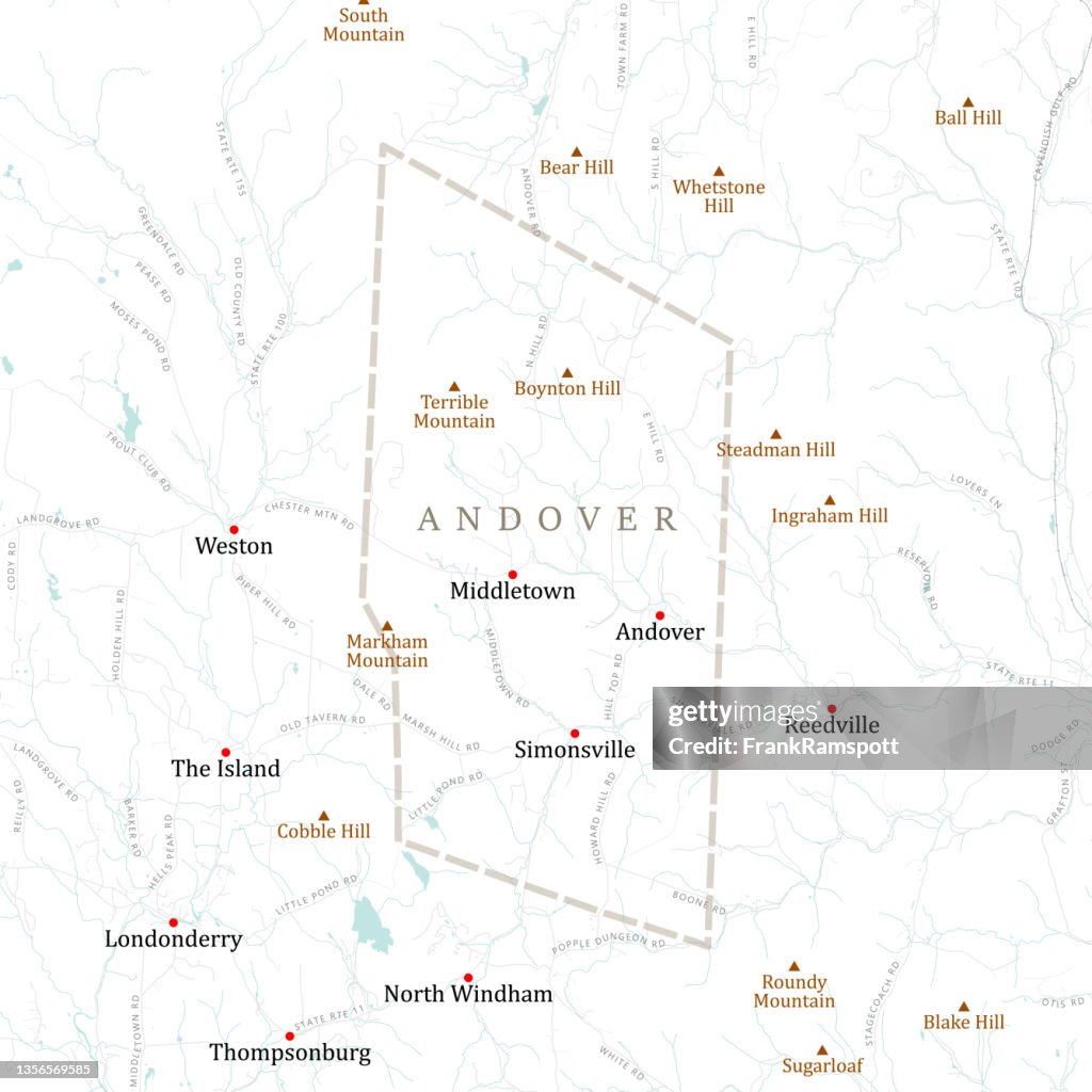 VT Windsor Andover Vector Road Map