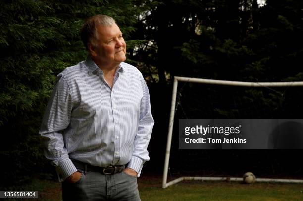 Clive Tyldesley, the football commentator, poses for a portrait in the garden of his home near Reading on April 29th 2021 in Berkshire