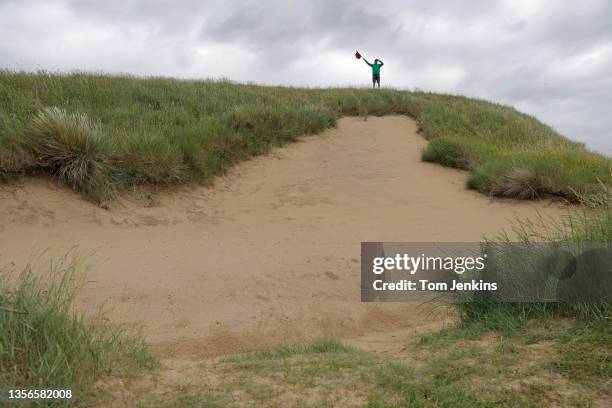 The enormous bunker called The Himalayas lies near the 4th fairway during the final practice round of the 149th Open Golf Championship at Royal St...