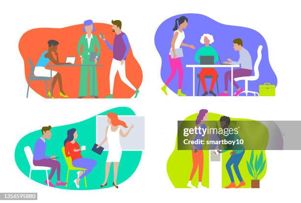 office life - open plan office stock illustrations