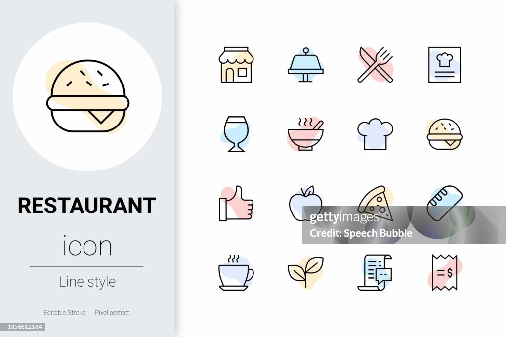 Restaurant, thin line vector icon set.