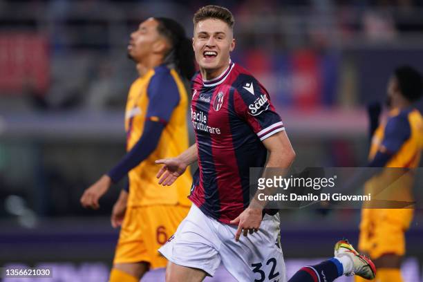 Mattias Svanberg of Bologna FC celebrate after scoring a goal during the Serie A match between Bologna FC and AS Roma at Stadio Renato Dall'Ara on...