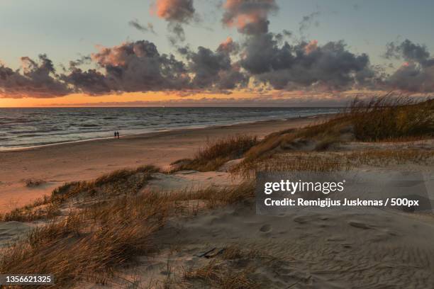 may evening at baltic sea,scenic view of beach against sky during sunset,palanga,lithuania - baltische landen stockfoto's en -beelden