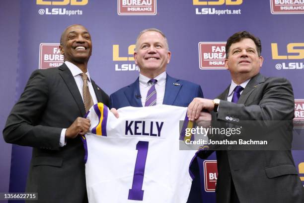 Brian Kelly is introduced as the head football coach of the LSU Tigers by LSU President William F. Tate IV and athletics director Scott Woodward...