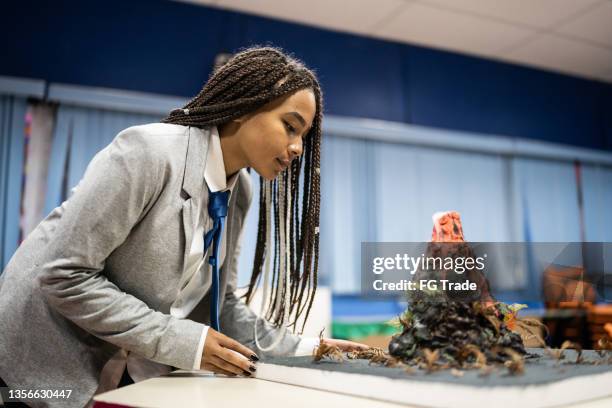 teenage student working on a school science project in the classroom - mockup identity stock pictures, royalty-free photos & images