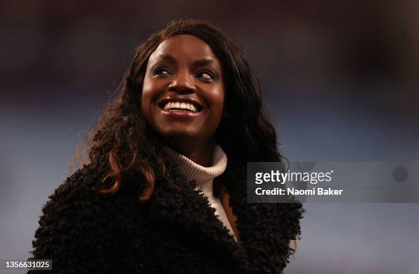Nigerian Football player and presenter Eniola Aluko looks on prior to the Premier League match between Aston Villa and Manchester City at Villa Park...