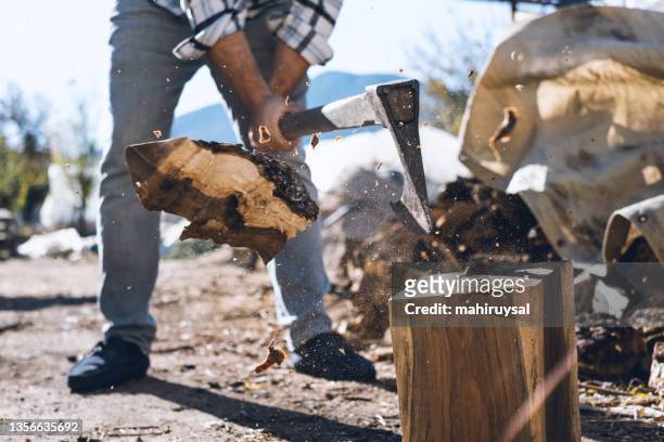 lumberjack chopping wood - chopping stock pictures, royalty-free photos & images