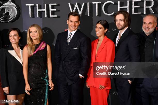 Lauren Schmidt Hissrich, Freya Allan, Henry Cavill, Anya Chalotra, Joey Batey and Kim Bodnia attend the World Premiere of "The Witcher: Season 2" at...