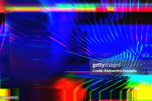 motion glitch interlaced multicolored distorted textured futuristic background - techno background foto e immagini stock