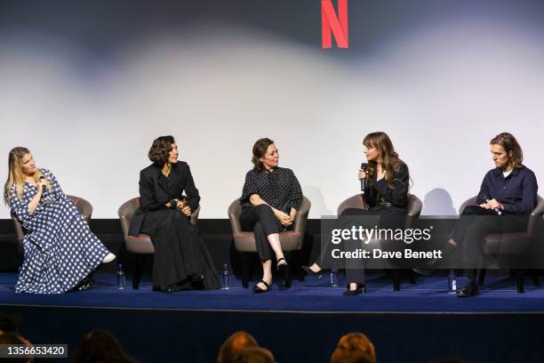 Emerald Fennell, Maggie Gyllenhaal, Olivia Colman, Dakota Johnson and Jack Farthing attend a special screening of 'The Lost Daughter' hosted by...