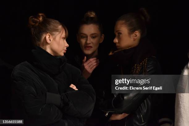 Models at backstage at Hakan Akkaya x Cinderella Bridal Capsule Collection at Tersane Istanbul on November 30, 2021 in Istanbul, Turkey.