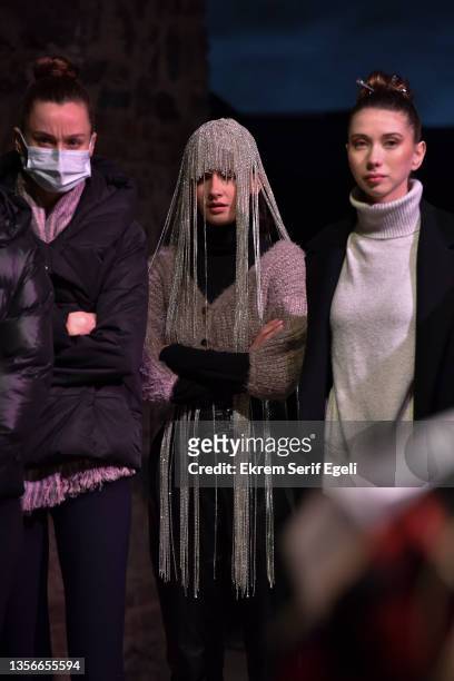Models at backstage at Hakan Akkaya x Cinderella Bridal Capsule Collection at Tersane Istanbul on November 30, 2021 in Istanbul, Turkey.