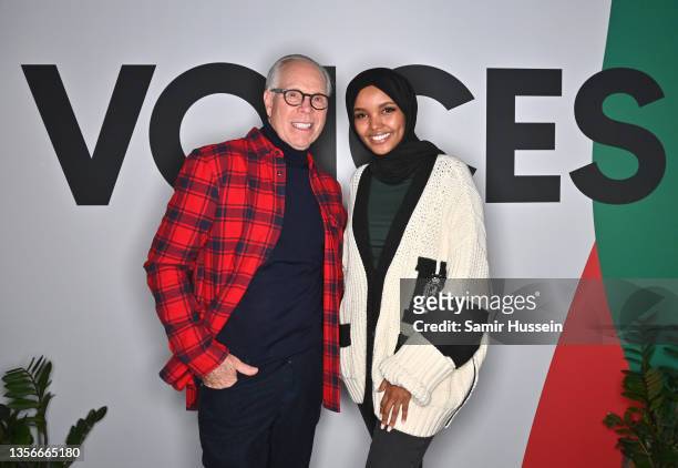 Tommy Hilfiger and Halima Aden attend a welcome dinner during BoF VOICES 2021 at Soho Farmhouse on December 01, 2021 in Oxfordshire, England.