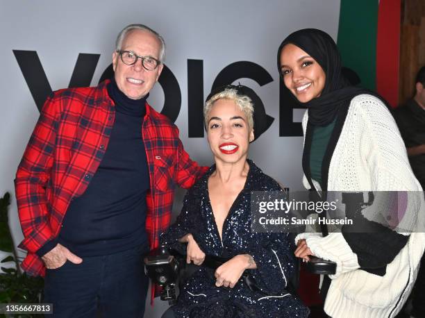 Tommy Hilfiger, Jillian Mercado and Halima Aden attend a welcome dinner during BoF VOICES 2021 at Soho Farmhouse on December 01, 2021 in Oxfordshire,...