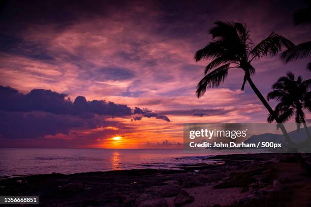 waianae sunset,scenic view of sea against sky at sunset,waianae,hawaii,united states,usa - waianae_hawaii stock pictures, royalty-free photos & images