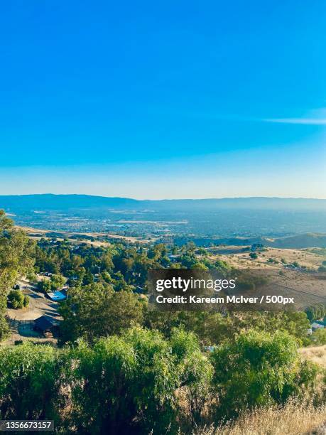 high angle view of townscape against clear blue sky,santa clara county,california,united states,usa - santa clara county california 個照片及圖片檔