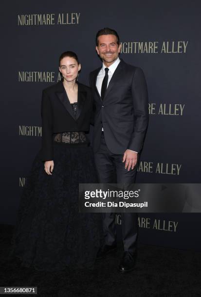 Rooney Mara and Bradley Cooper attend "Nightmare Alley" World Premiere at Alice Tully Hall, Lincoln Center on December 01, 2021 in New York City.