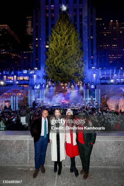 Craig Melvin, Savannah Guthrie, Hoda Kotb and Al Roker attend the Rockefeller Center Christmas Tree Lighting Ceremony on December 01, 2021 in New...