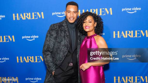 Trai Byers and Grace Byers attend the premiere of Amazon's "Harlem" series at AMC Magic Johnson Harlem on December 01, 2021 in New York City.