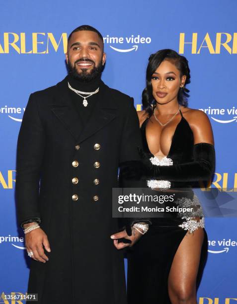 Tyler Lepley and Miracle Watts attend Prime Video's "Harlem" Premiere Screening and After Party at AMC Magic Johnson Theater on December 01, 2021 in...