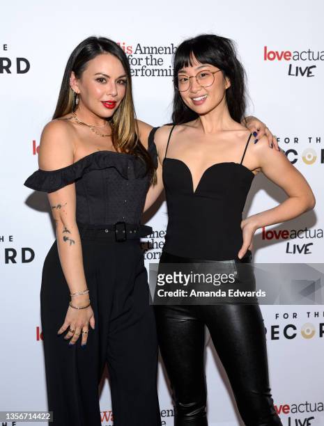 Actresses Janel Parrish and Alice Lee attend the opening night of "Love Actually Live" at the Wallis Annenberg Center for the Performing Arts on...