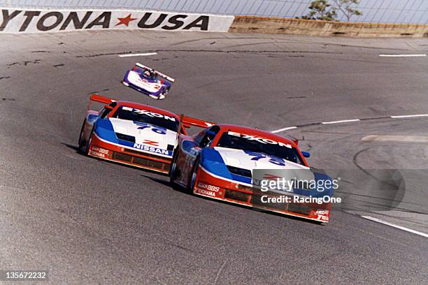 February 4-5, 1994: The Nissan 300 ZX team owned by Clayton Cunningham race each other on the banks of Daytona International Speedway early in the...