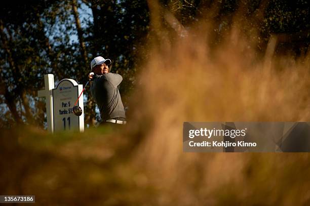 Chevron World Challenge: Tiger Woods in action on 11th tee during Saturday play at Sherwood CC. Thousand Oaks, CA 12/3/2011 CREDIT: Kohjiro Kinno