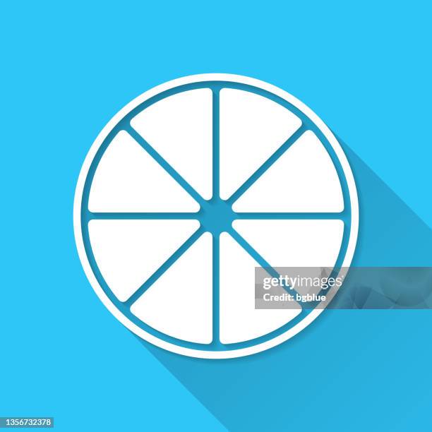 lemon slice. icon on blue background - flat design with long shadow - grapefruit slice stock illustrations