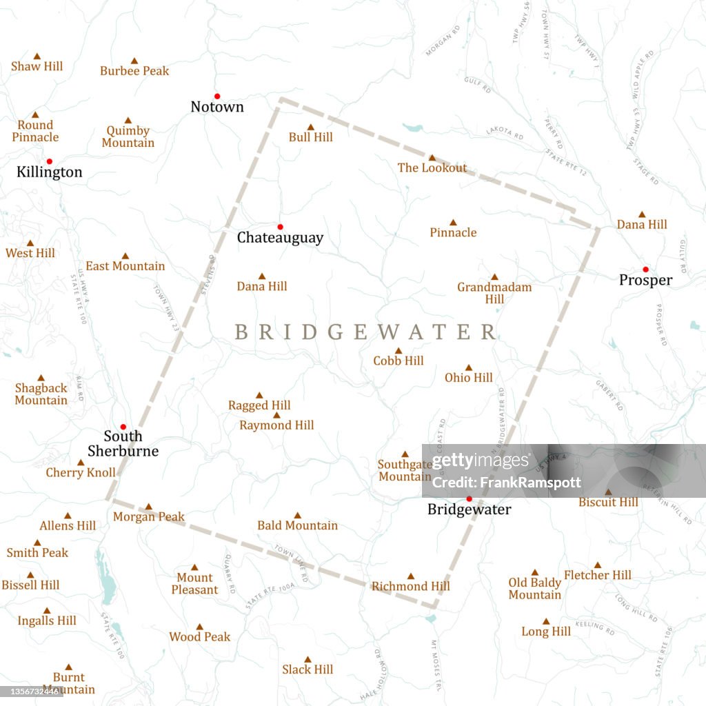 VT Windsor Bridgewater Vector Road Map