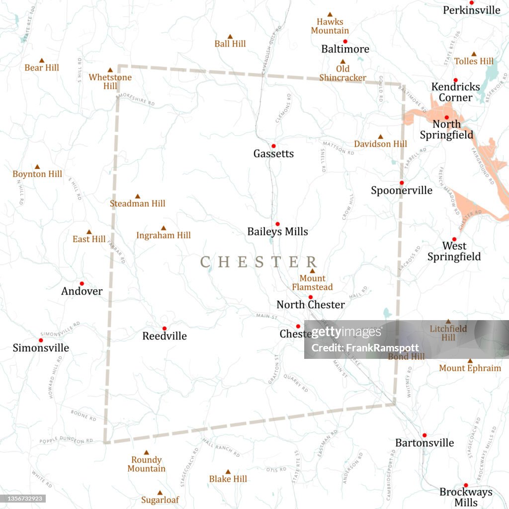 VT Windsor Chester Vector Road Map