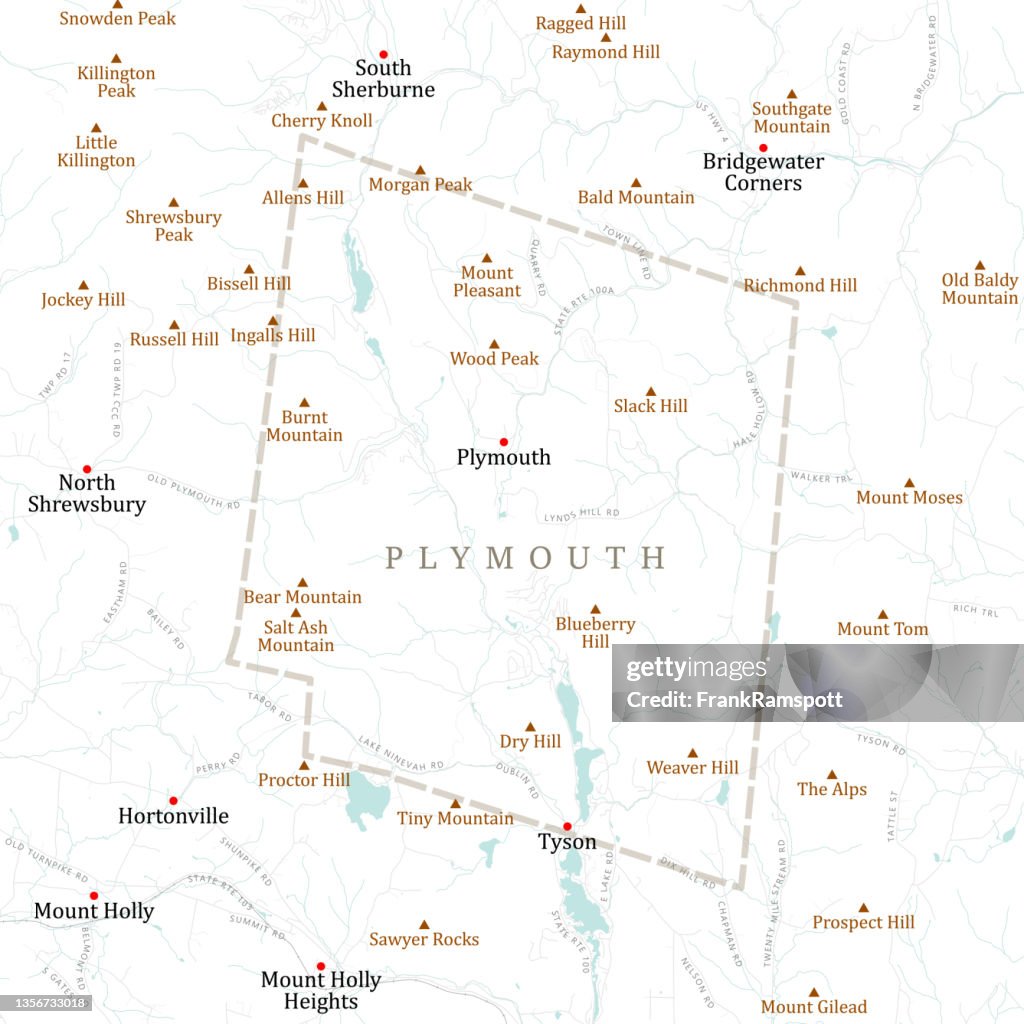 VT Windsor Plymouth Vector Road Map