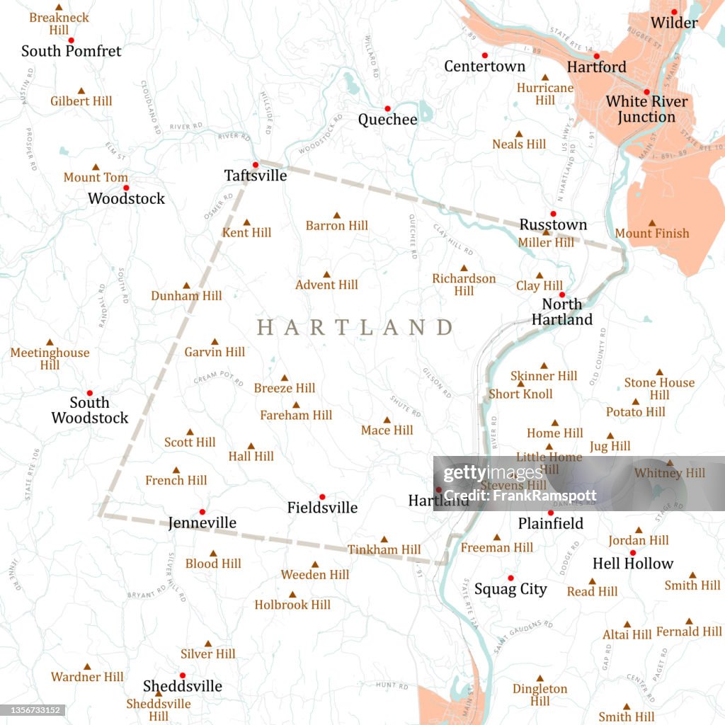 VT Windsor Hartland Vector Road Map