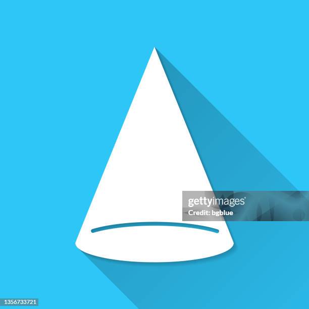 cone. icon on blue background - flat design with long shadow - solid colour background stock illustrations
