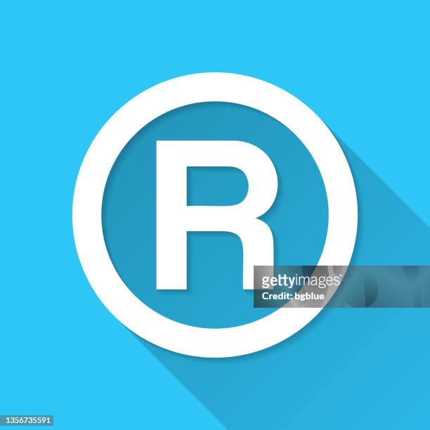 registered trademark. icon on blue background - flat design with long shadow - r logo stock illustrations