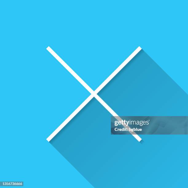 cross mark. icon on blue background - flat design with long shadow - letter x 3d stock illustrations