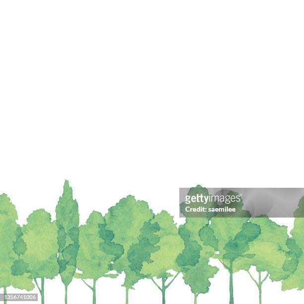 aquarell grüne bäume nahtlose hintergründe - nadelbaum freisteller stock-grafiken, -clipart, -cartoons und -symbole
