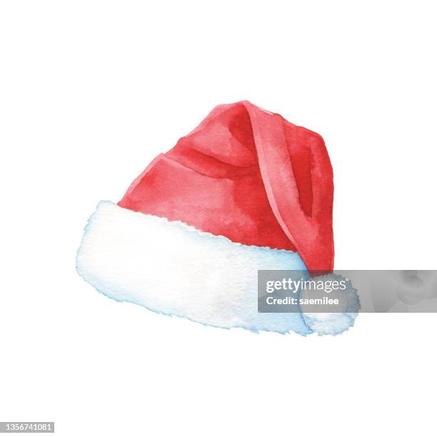 aquarell santa hat - weihnachtsbilder stock-grafiken, -clipart, -cartoons und -symbole