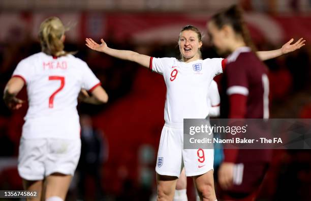 Ellen White of England celebrates her teams 9th goal during the FIFA Women's World Cup 2023 Qualifier group D match between England and Latvia at on...