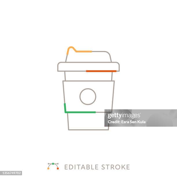 ilustrações de stock, clip art, desenhos animados e ícones de take away coffee cup multicolor line icon with editable stroke - coffee take away cup simple