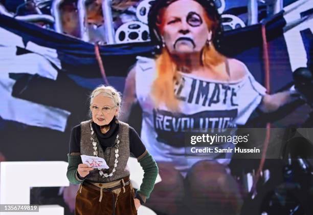 In this image released on December 2nd, Dame Vivienne Westwood speaks during BoF VOICES 2021 at Soho Farmhouse on December 01, 2021 in Oxfordshire,...