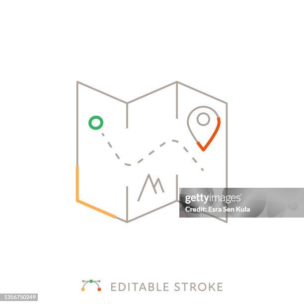 road map multicolor line icon with editable stroke - pointer white background stock illustrations