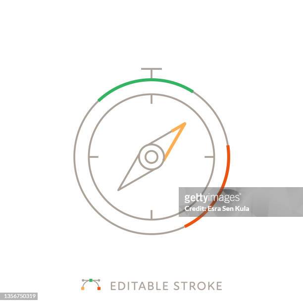 kompass-mehrfarbiges liniensymbol mit bearbeitbarer kontur - kompass stock-grafiken, -clipart, -cartoons und -symbole